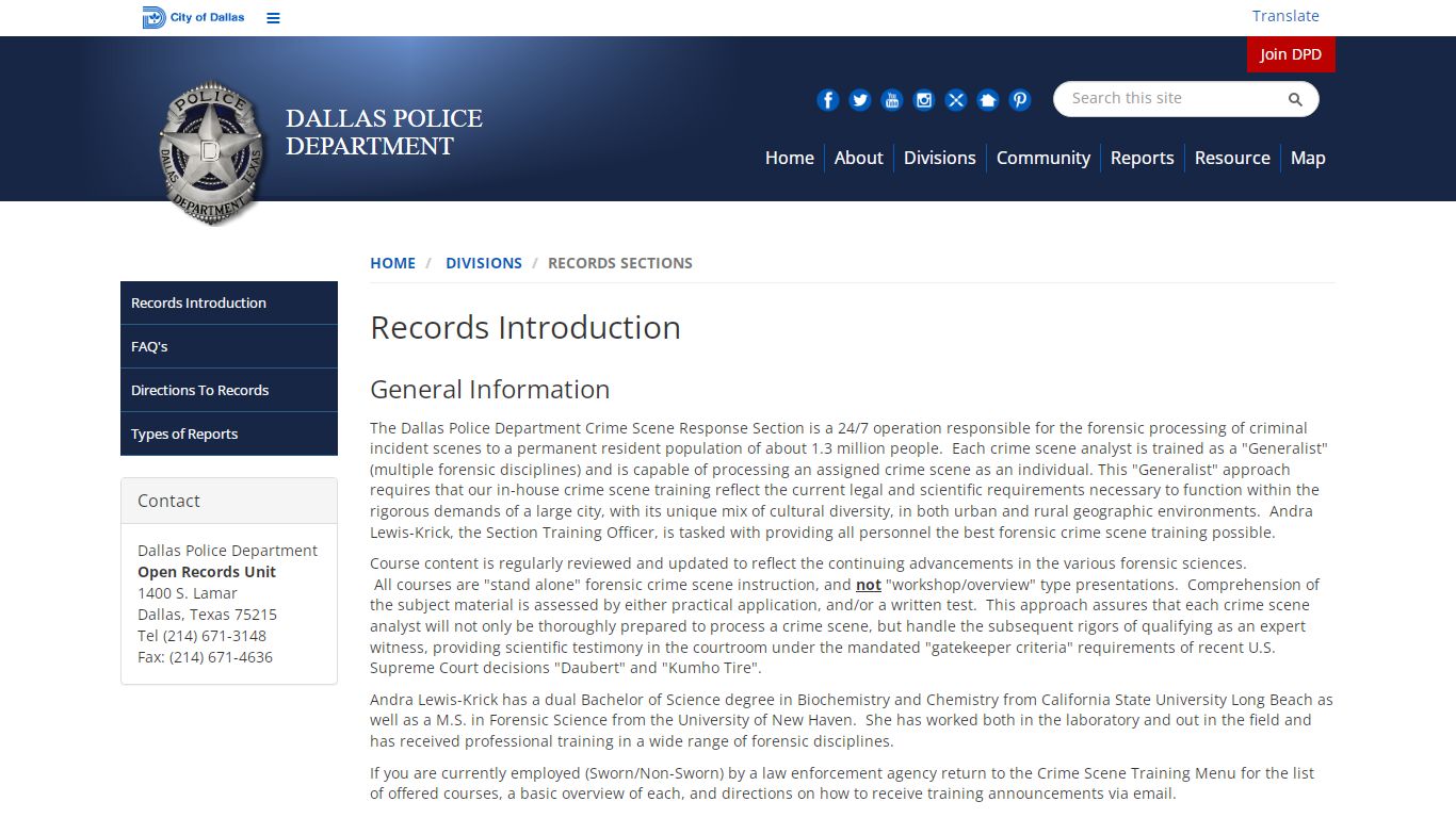 Records Introduction - Dallas Police Department